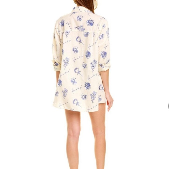 NWT WeWoreWhat Linen Dad Shirt Swim Cover Up Sarong Sz M Blue White Oversized - Picture 2 of 8